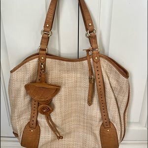 Cole Haan Serena Jitney Straw & Leather. Tote with soft pink lining.
